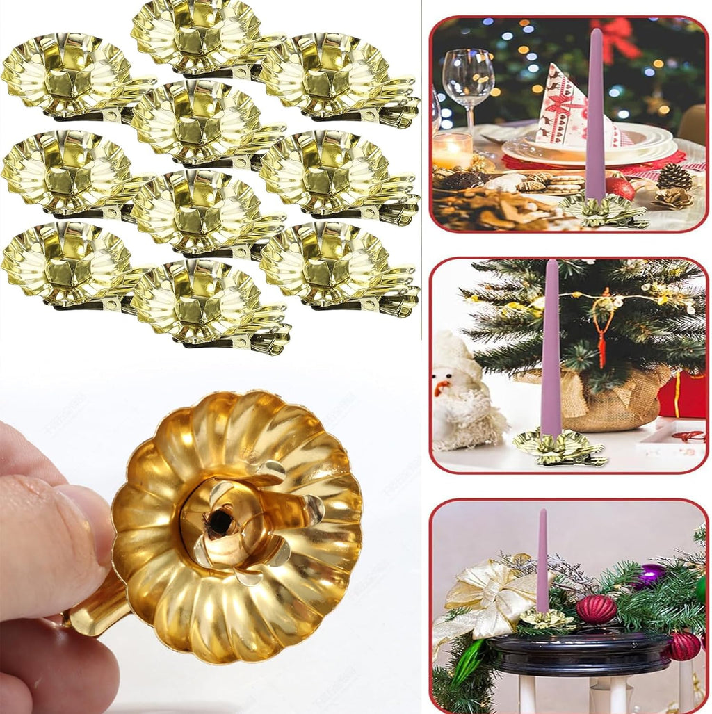 Candle Holders 20PCS Gold Flower-Shaped Metal Clip-On Candle Holders for Christmas Tree, Birthday, and Mother's Day Decorations (20, Gold)