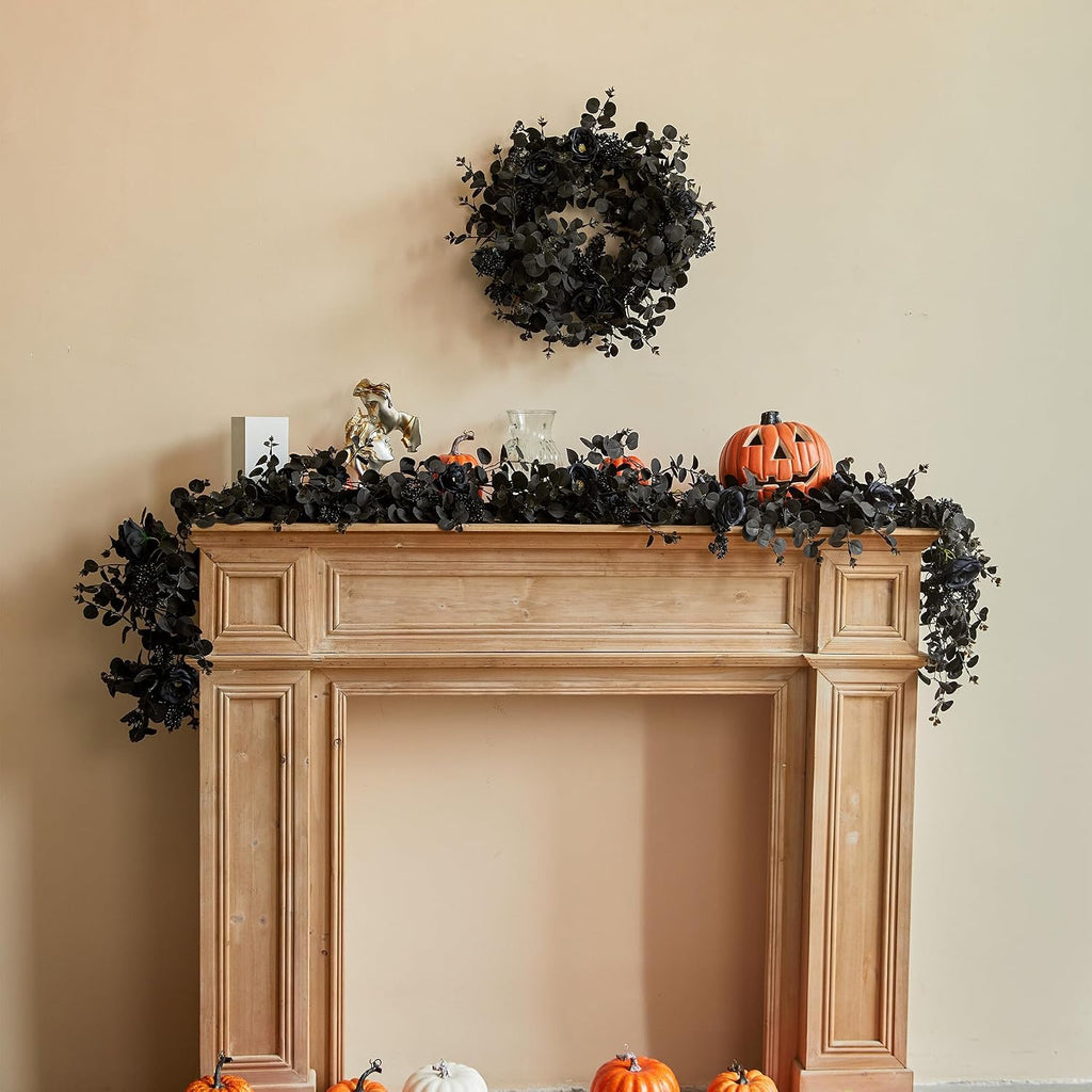 party joy 6.56ft halloween decorations black garland with, front angle view