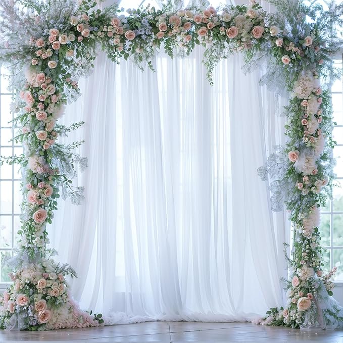 White Tulle Backdrop Curtain for Parties Wedding 10ft x 8ft Sheer Backdrop Curtains for Bridal Shower Birthday Party Baby Shower Ceiling Drapes Christmas Photo Decorations 2 Panels 5ft x 8ft