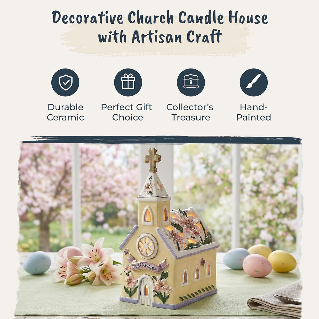 Blue Sky Clayworks Easter Blessings Church Candle House, Clay, 5.25-inch Length x 4.25-inch Width