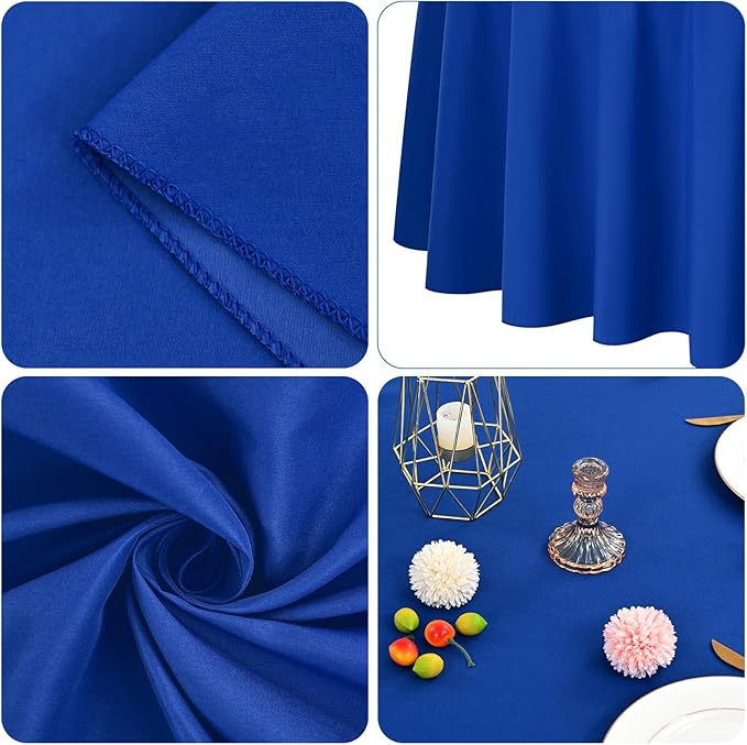 Fani 12 Pack 90 Inch Royal Blue Polyester Round Tablecloth, Stain and Wrinkle Resistant, Washable Table Cover for Wedding Party, Dining Table, Buffet, Parties, Camping