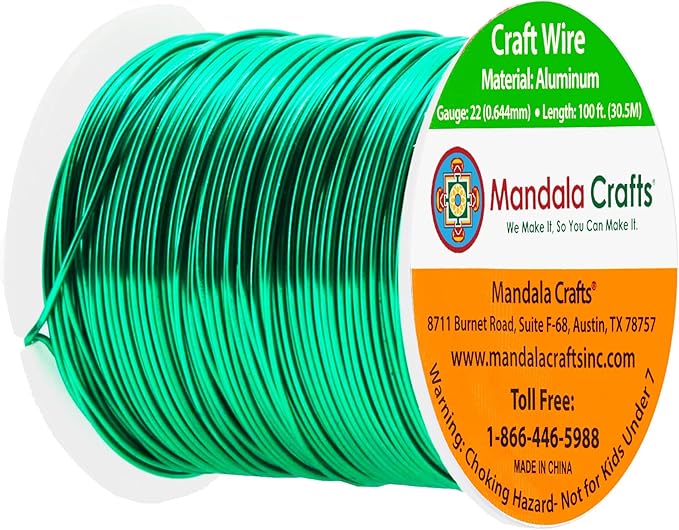 Mandala Crafts 22 Gauge Anodized Aluminum Craft Wire for Jewelry Making - 100 FT Colored Flexible Kelly Green Wire - Bendable for Bonsai Armature Crafting Sculpting