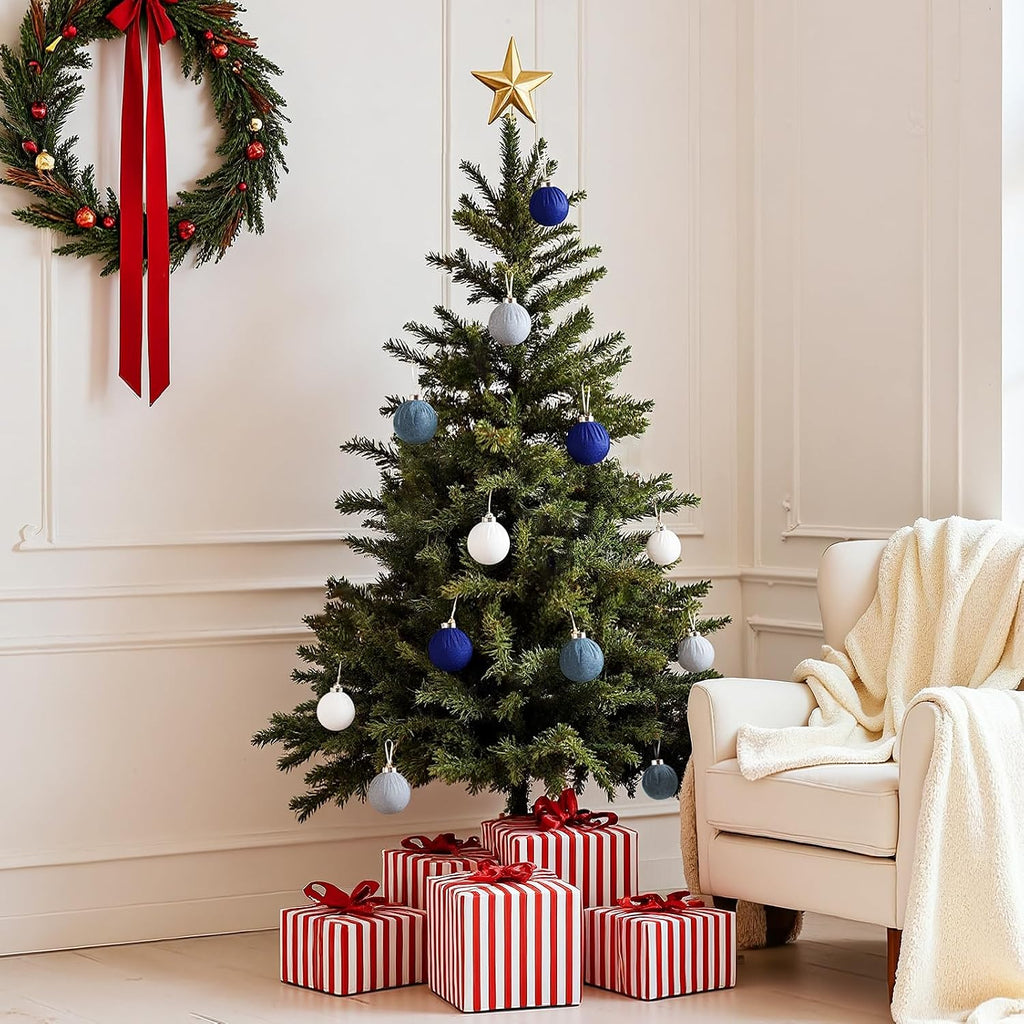 EverMerry 15 PCS Velvet Christmas Ornaments, 3.14’’ Christmas Ball Ornaments Set, Hanging Balls Decorations for Xmas Tree, Wreath, Garland, Home Decor (Blue and White)