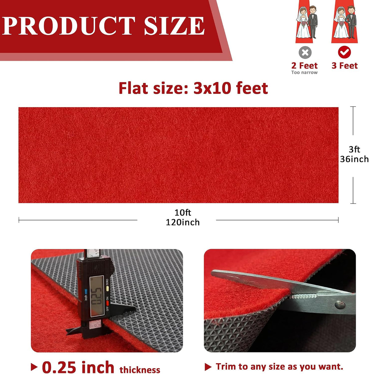 Extra Thick Red Carpet Runner for Party, 3ft x 10ft Red Runner Rug