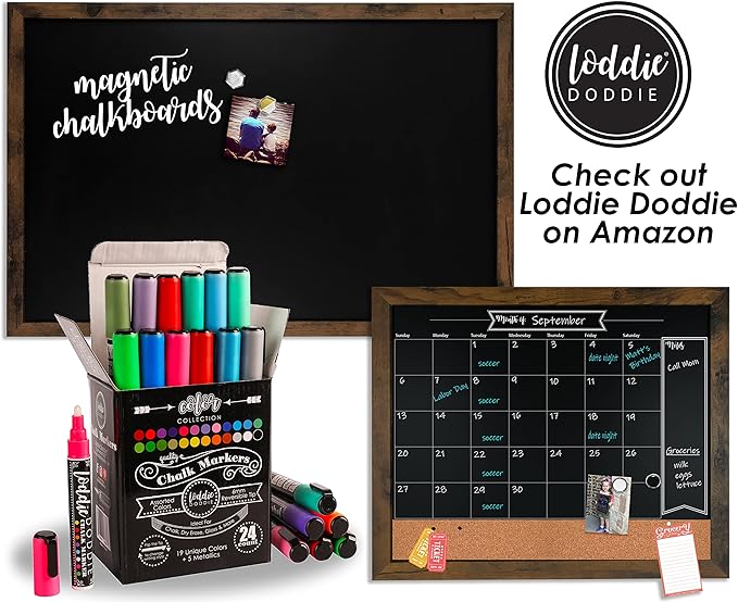 Loddie Doddie Magnetic Chalkboard - 46 x 34.5 in White Rustic Frame - Erasable Blackboard with Magnetic Surface - Magnet Board for Wall & Chalkboard Sign