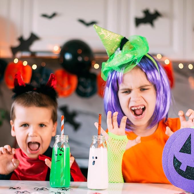 Cooraby 200 Pieces Halloween Paper Straws Pumpkin Bat Spider Web Pattern Straws Black Orange Biodegradable Paper Drinking Straws for Halloween Party Favors, 8 Styles