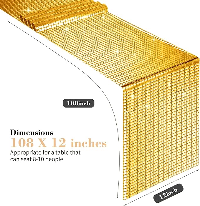 4 Packs Gold Disco Party Table Runner 12 x 108 Inches Mirror Glitter Table Runners for 70s 80s Disco Party Decorations Home Birthday Bachelorette Table Decorations
