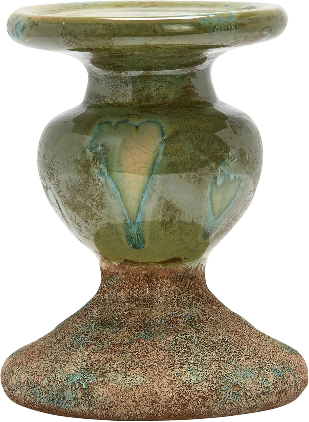 Creative Co-Op 2-Tone Sculptural Terracotta Pillar Candle Holder, Distressed Green