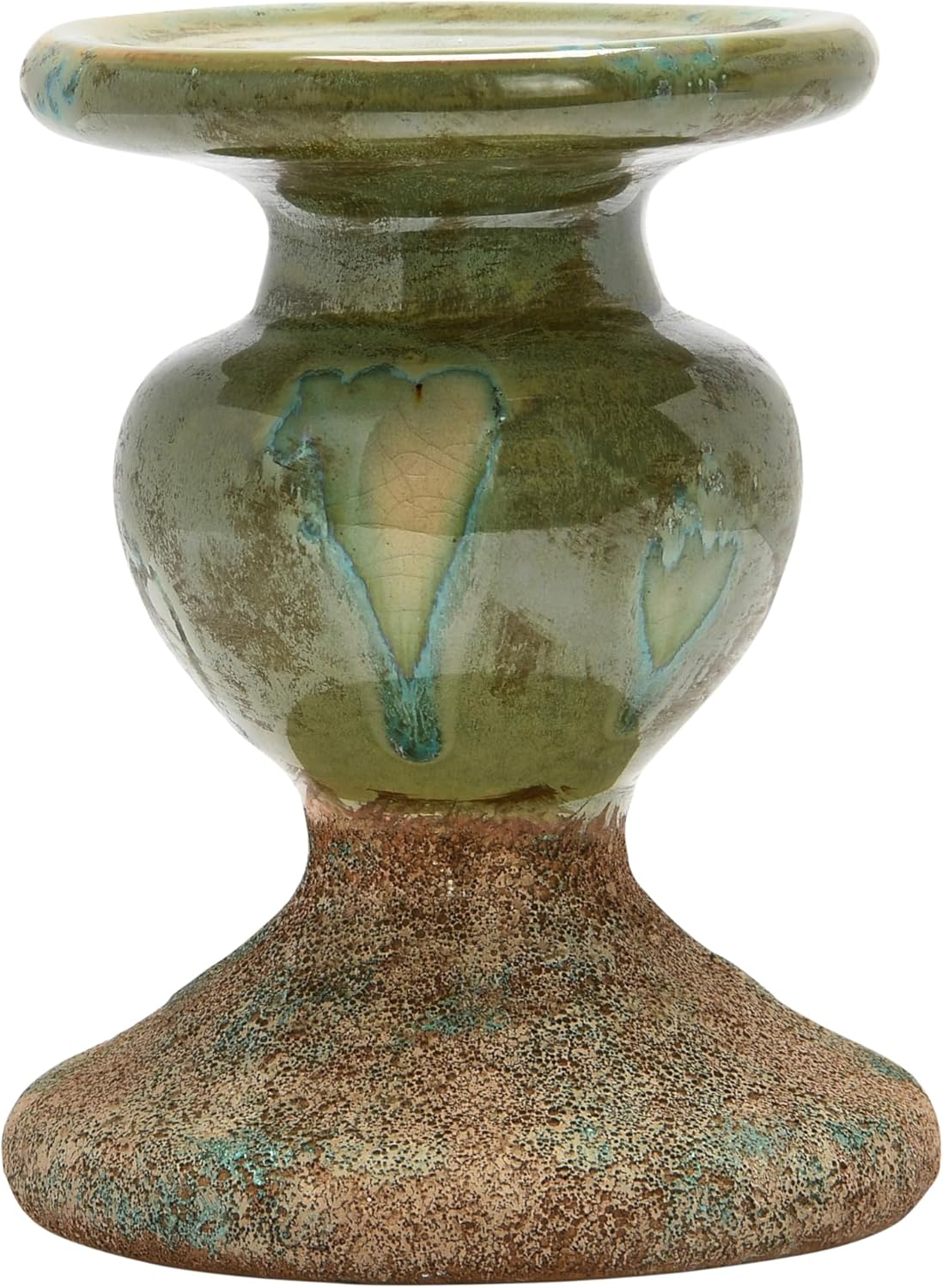Creative Co-Op 2-Tone Sculptural Terracotta Pillar Candle Holder, Distressed Green