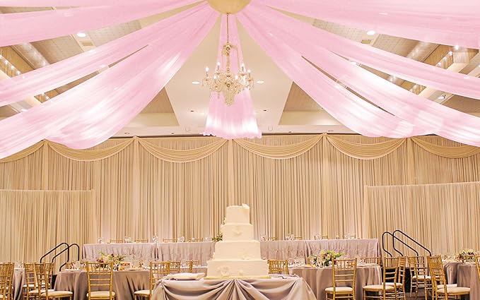 6 Panels Pink Ceiling Drapes for Wedding 5ftx20ft Ceiling Drapes Wedding Arch Draping Fabric Cheesecloth Sheer Curtain Romantic Ceiling Decorations for Weddings Party Banquet Ceremony Stage