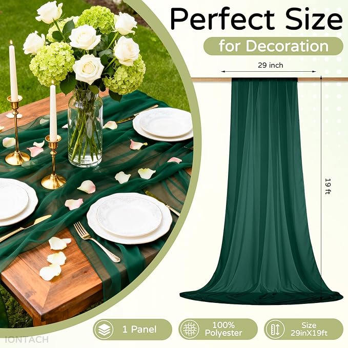 Wedding Arch Draping Fabric 29" x 19Ft Sheer Drapes for Backdrop Wedding Ceremony Reception Ceiling Decor Curtain Baby Bridal Shower Decoration (Hunter Green, 1 Panel)