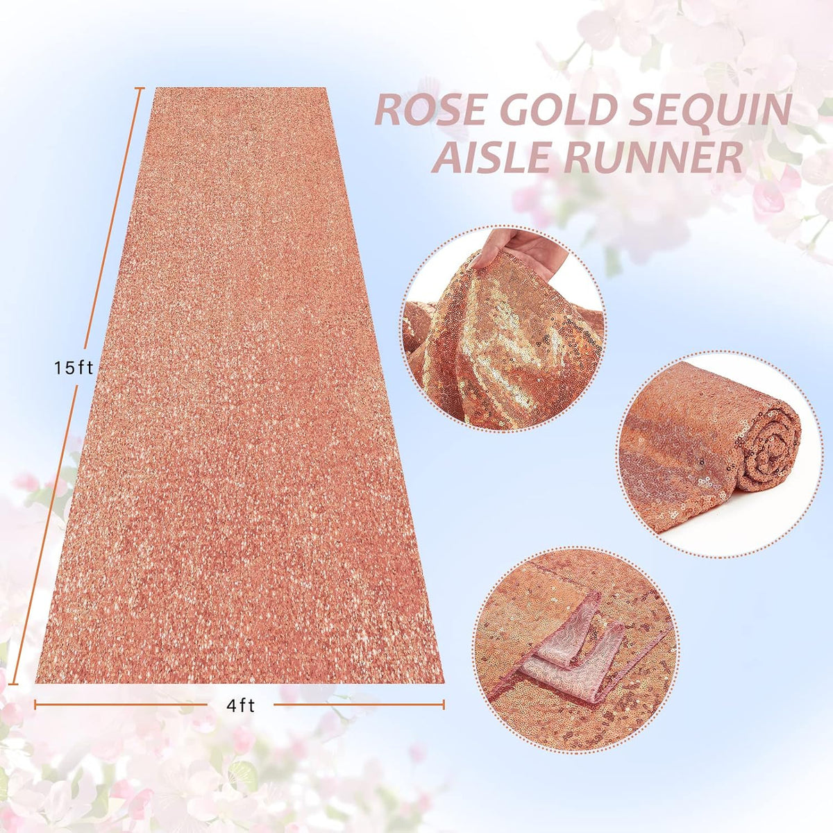Aisle Runners 4FT×20FT - Rose Gold Sequin Aisle Runner Long Carpet Runner for...