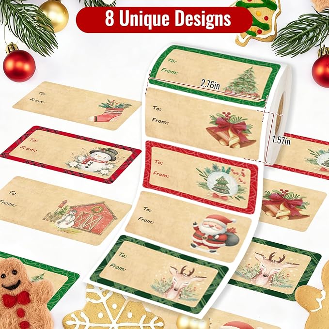 500 PCS Christmas Gift Tags Christmas Santa Claus Stickers Self Adhesive Vintage Christmas Tag Christmas Festival Holiday Decor（New）