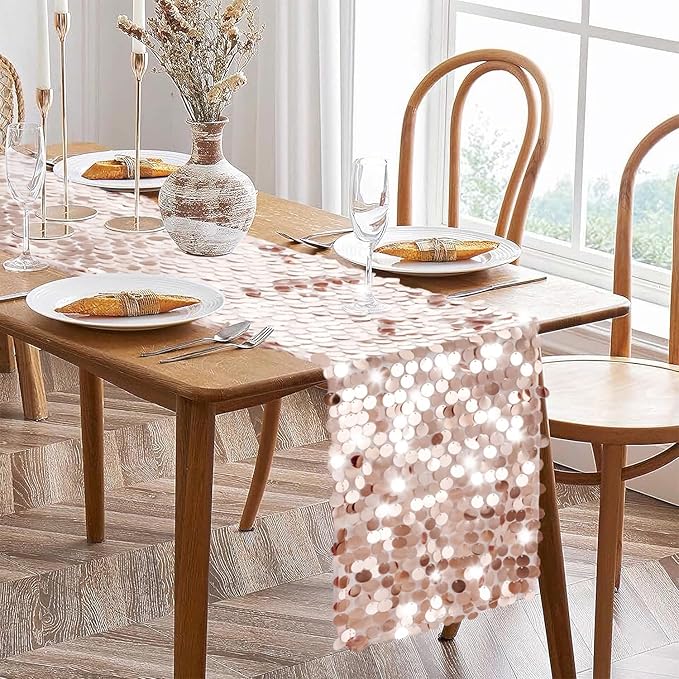 VHH Sequin Table Runner 12 x 108 inches Rose Gold Table Runner, Glitter Runner for Party Wedding Birthday, Party Spring Easter Rustic, Birthday Supplies Decorations (1 Pack).
