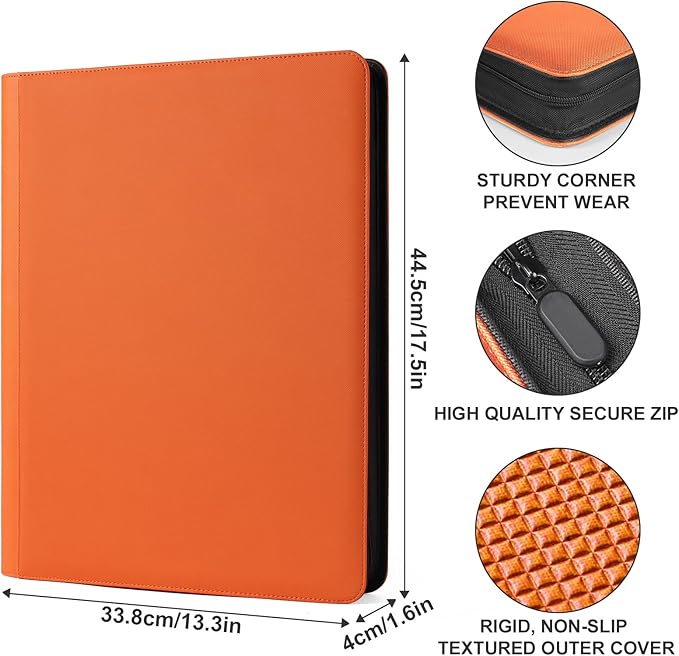 1000+ Pockets Trading Card binder, GEAoffice PU Cover Card Collection Binder, Premium 16 Pockets Card Holder Folders, Side Loading Card Album for YuGiOh, MTG, TCG, Game Cards & Sports Cards, Orange