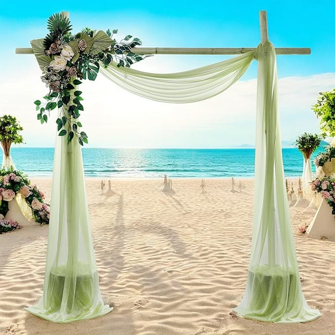 MDS Halloween Chiffon Draping Fabric - 1 Panel, 30" Wide x 30ft Long - Sheer Spooky Arbor & Canopy Drapery for Haunted House Backdrops, Party Ceilings, DIY Costumes & Themed Events - Sage Green