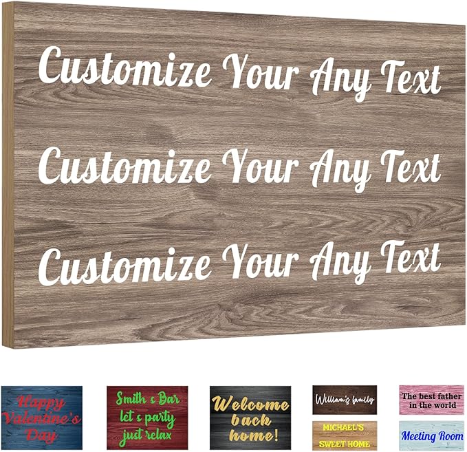 Custom Sign Personalized Wooden Signs for Home Customized Decorative Sign with Text for Wall Doors Bar Business Office Yard - 4 Size & 12 Board Colors Options