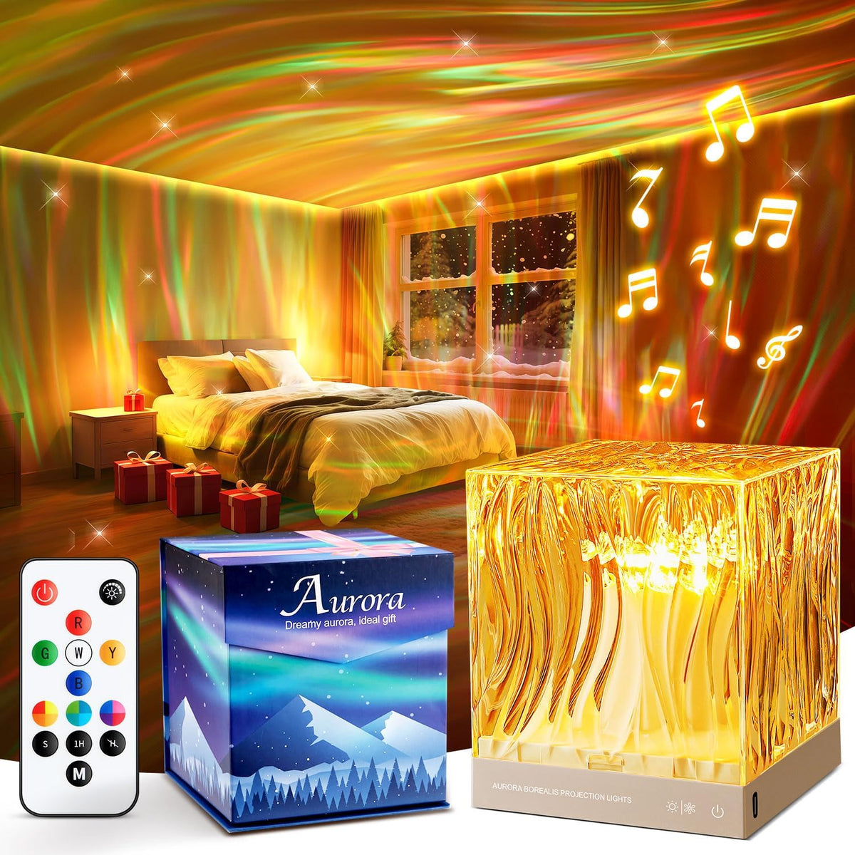 aurora light projector for bedroom,white noise sound machine, main product view