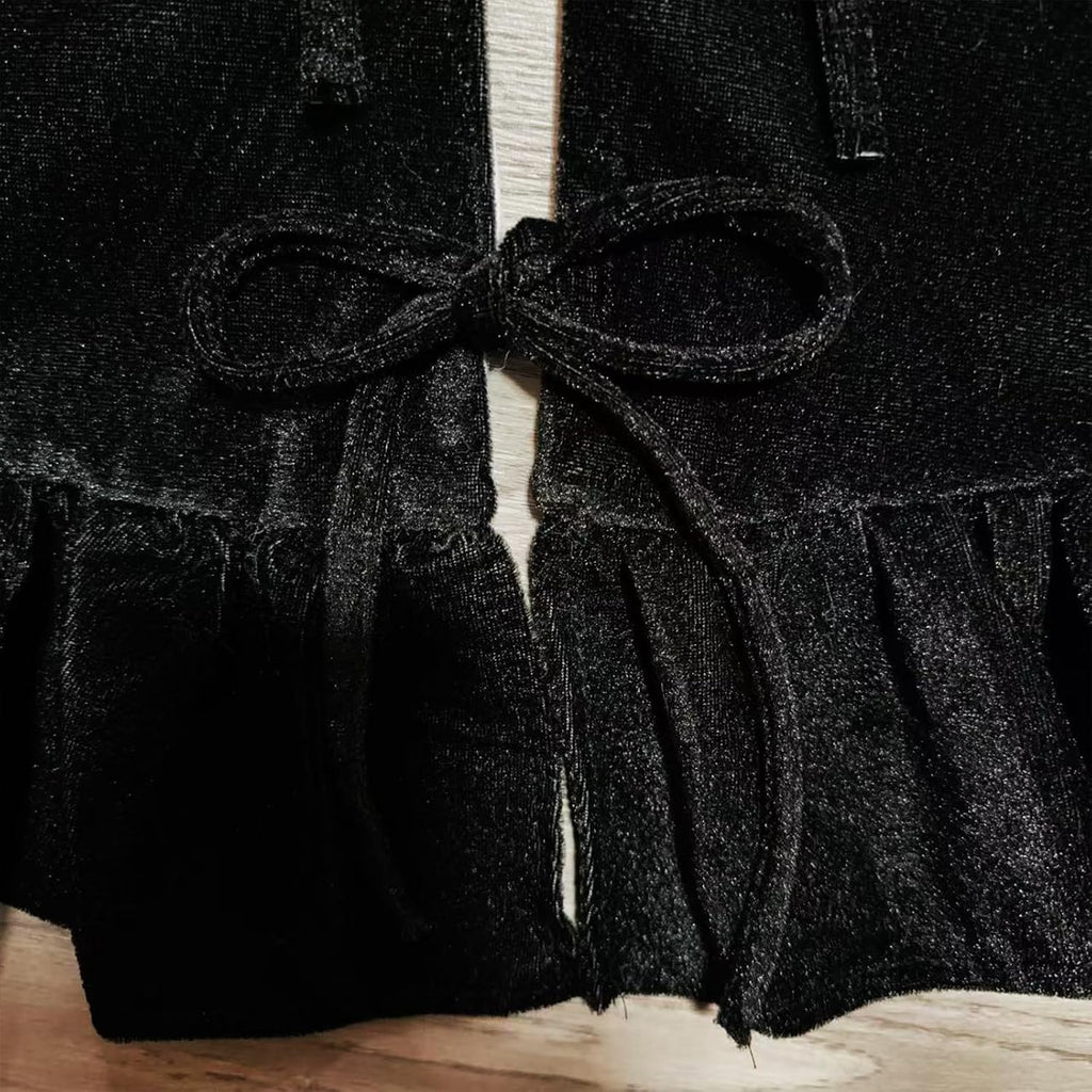48 Inches Ruffled Velvet Christmas Tree Skirt Black with Bow Large Luxury Xmas Tree Skirt Mat for Christmas & New Year Holiday Home Party Decorations - 122cm
