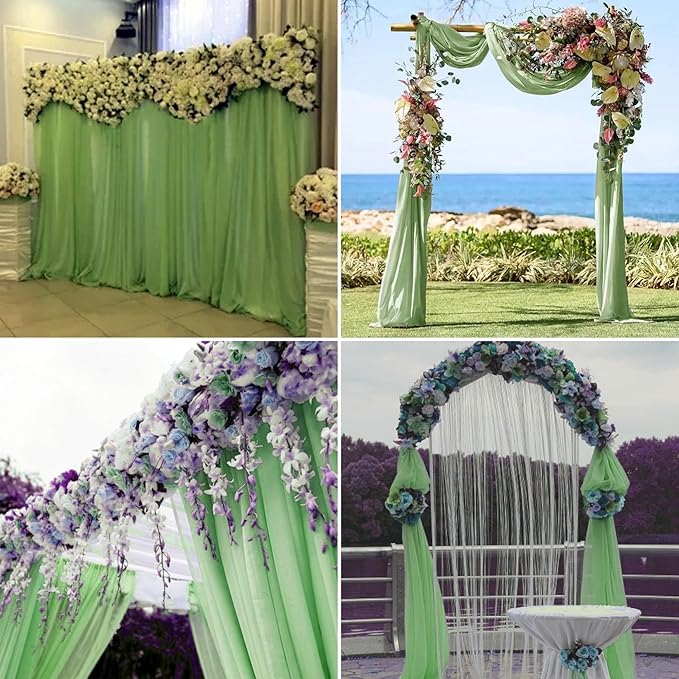 6 Panels Sage Green Wedding Arch Drapery 28" x 20Ft Wedding Arch Draping Fabric Chiffon Fabric Drape Backdrop Curtain for Weddings Party Swag Ceremony Birthday Arbor Drapery Reception Ceiling Décor