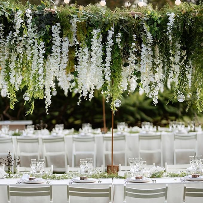 Wisteria Hanging Flowers,Fake Hanging Flowers,Wisteria artificiales Garland for Home Wedding Arch Floral Party Garden Ceremony Outdoor Decor,3.6 feet Long(25,White)