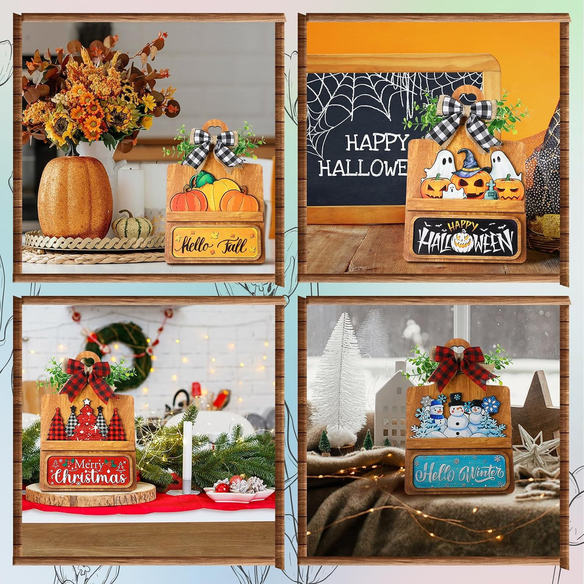 GlikCeil 37 Pcs Interchangeable Seasonal Decor Farmhouse Breadboard