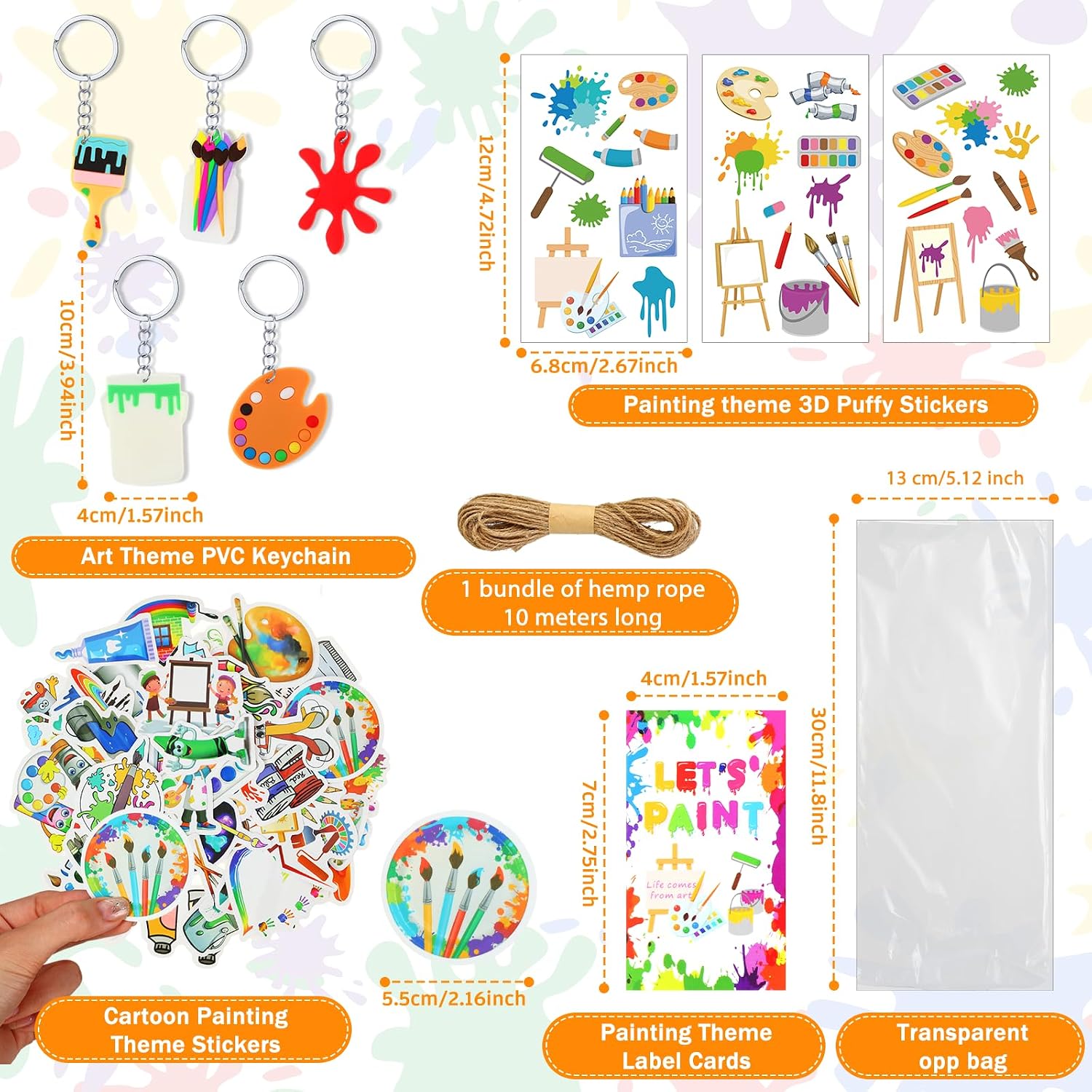 HyDren 8 Sets Art Paint Party Favors for Kids, 4 x 4 Inch Mini Canvas Easel and Watercolor Paint Set Palette Brush Sticker Puffy Sticker Keychains for Adults Summer Vbs Back to School Party Supplies