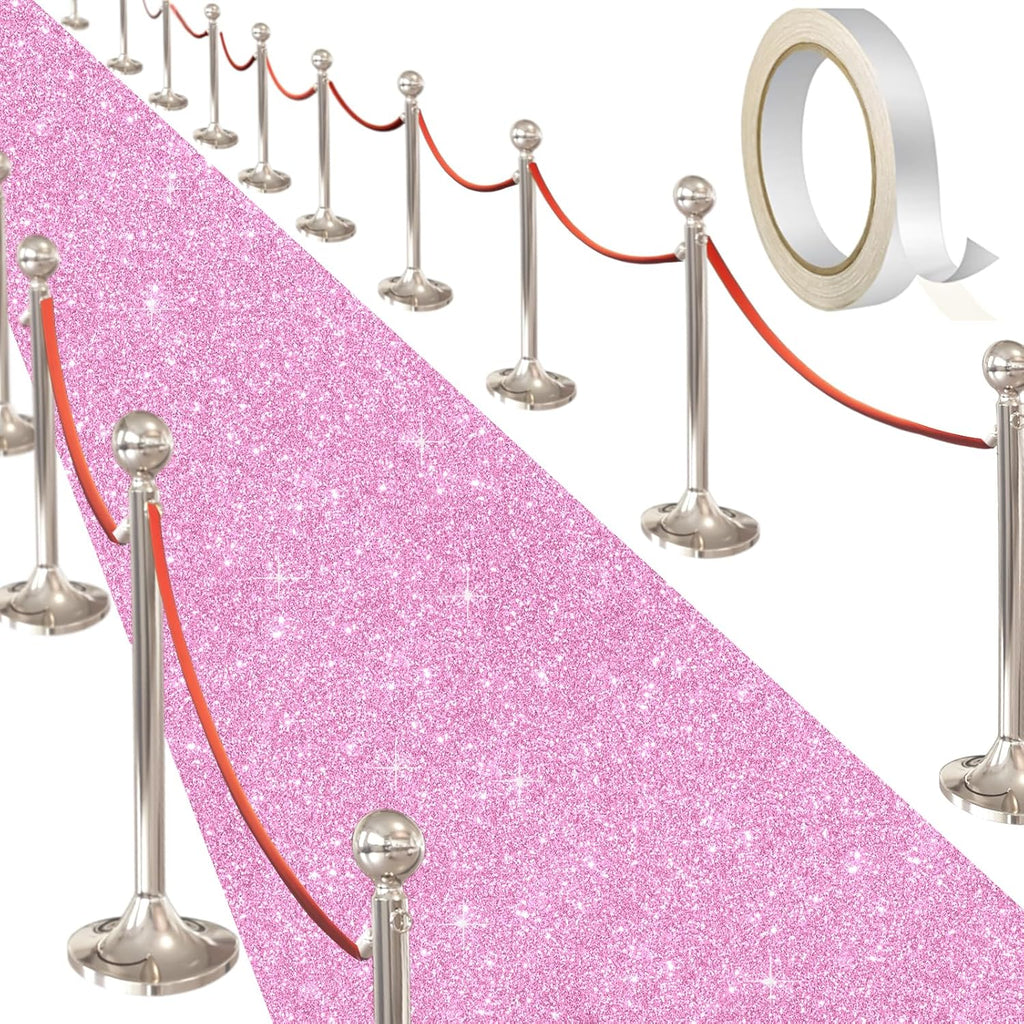 Glitter Carpet Runner for Party 2.6 X 30 ft Glitter Non-Woven Fabric, Carpet Rug for Event, Aisle Runway Runner for Wedding Ceremony, Movie Theme Party Decorations (Glitter Pink, 2.6FTx30FT)