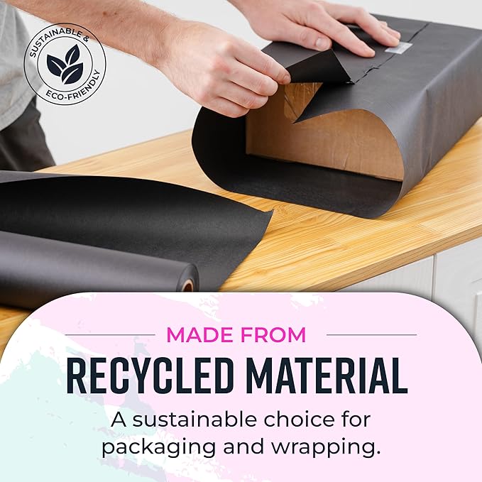 Bryco Goods Black Kraft Paper Roll - 18 Inch x 100 Feet - Ideal for Packing, Shipping, Arts & Crafts, Poster, Bulletin Board, Decorations, Bouquet, Gift Wrapping - Made in The USA