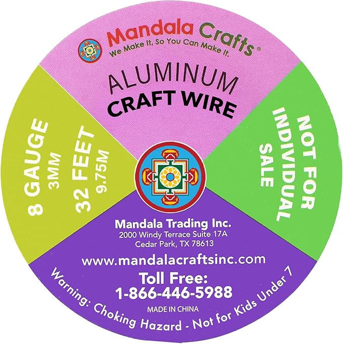 Mandala Crafts 8 Gauge Anodized Aluminum Craft Wire for Jewelry Making - 120 FT Colored Flexible Silver Copper True Blue Black Red Kelly Green Wire - Bendable for Bonsai Armature Crafting Sculpting