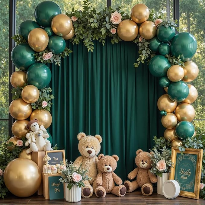 30 ft x 10 ft Wrinkle Free Hunter Green Backdrop Curtain for Parties, Polyester Dark Green Photo Backdrop Drapes 6 Panels 5x10ft for Baby Shower Wedding Birthday Party Photography Curtains