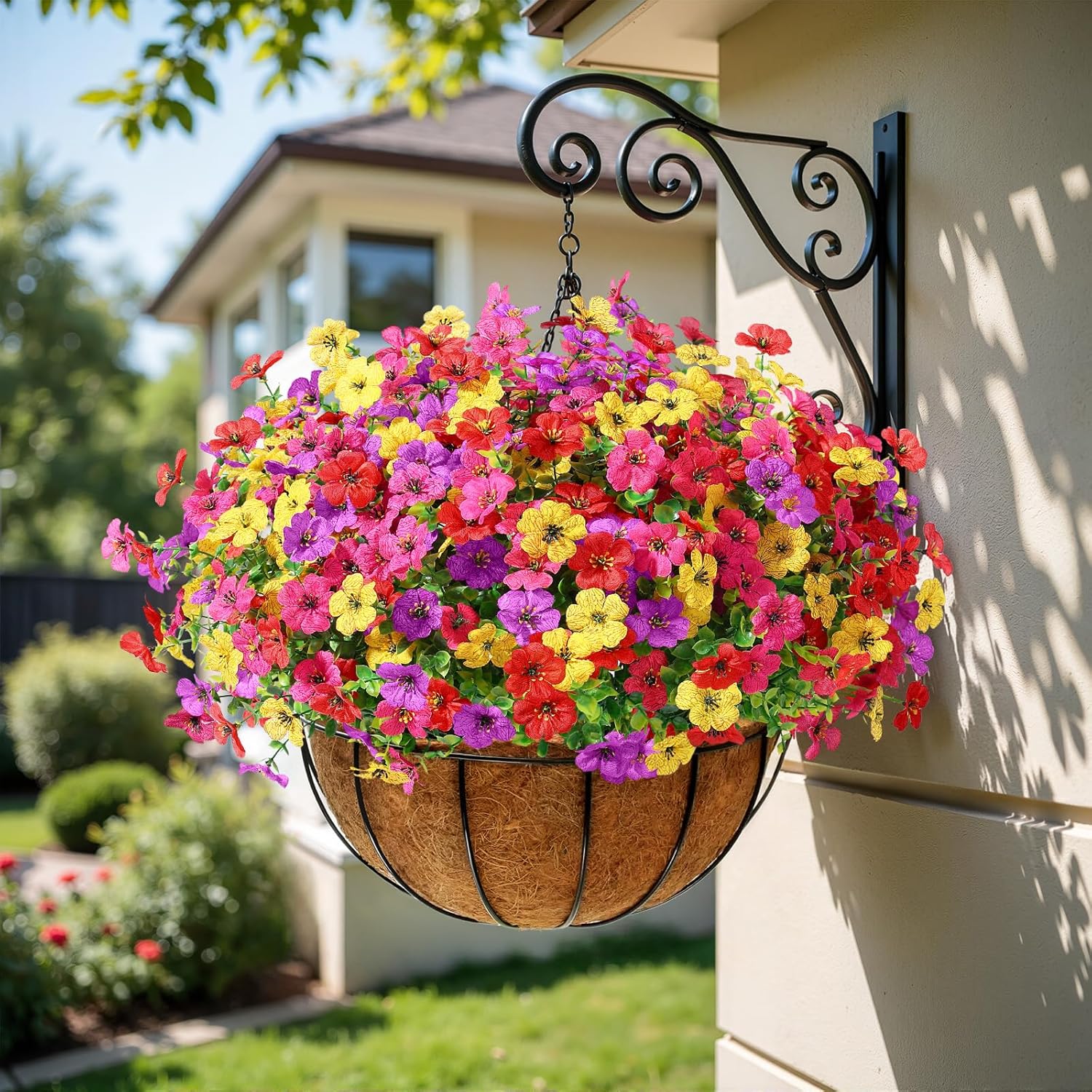 Alupssuc 24 Bundles Artificial Flowers for Outdoors Decoration, UV Resistant Silk Faux Daisy Spring Fake Plastic Plants Greenery for Outside Indoor Garden Yard Home Window Box Decor, Mix 4 Colors
