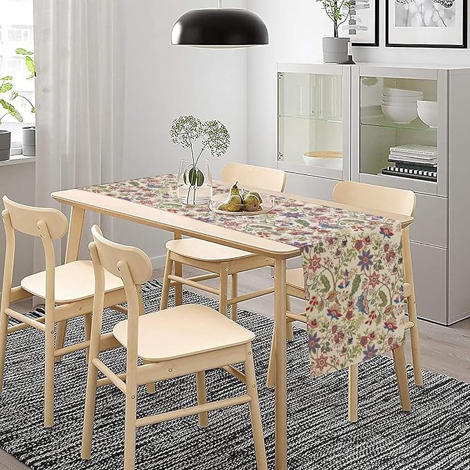 Spring Floral Table Runner, Boho Floral Pattern Natural Plant Table Decoration for Home Kitchen Restaurant Holiday Party,13in（33cm） W * 72in（184cm） L