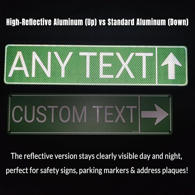 Custom Street Signs, Reflective Option, Single/Double Sided, Outdoor Metal Signs with Direction Arrow, Personalized Rust Free Aluminum, UV Protected & Weatherproof - 4x18 Inch
