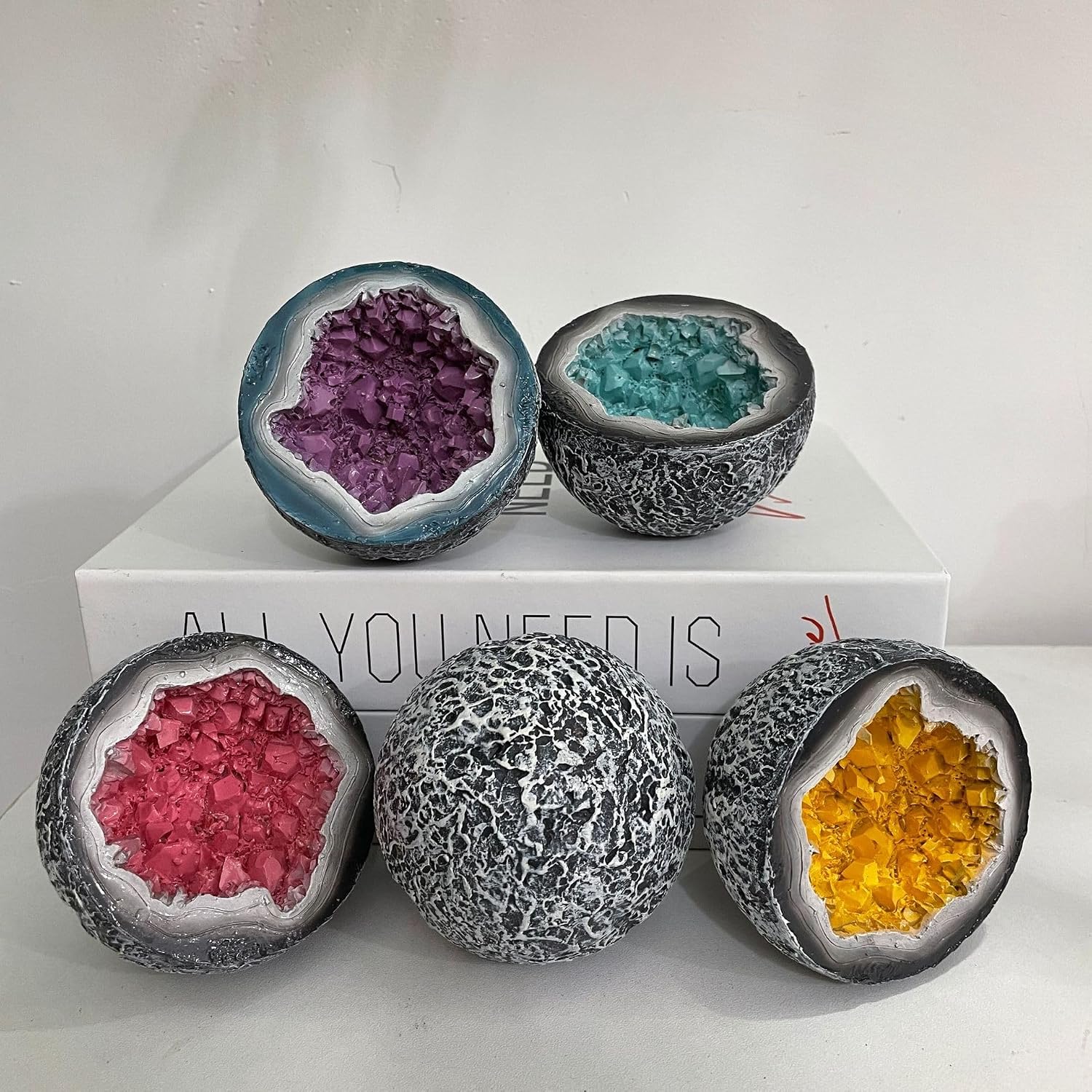 Decorative Resin Candle Holder Bowl, Natural Agate Design, Indoor Outdoor Aromatherapy Container (Purple, Large 2.36 * 4.72in)