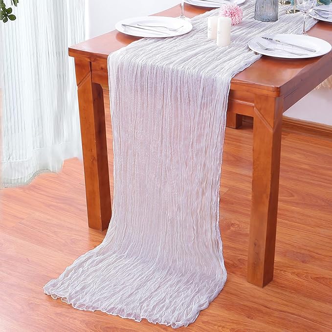 16PCS White Cheesecloth Table Runner 10FT 35x120Inch Boho Gauze Cloth Long Rustic Sheer for Wedding Party Baby Bridal Shower Decor