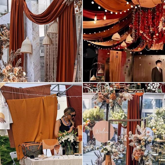 8 Panels Wedding Arch Draping Fabric 28" x 20Ft Wedding Arch Drapes Chiffon Fabric Drape Sheer Backdrop Curtain for Weddings Party Ceremony Birthday Arbor Drapery Reception Ceiling Décor(Terracotta)