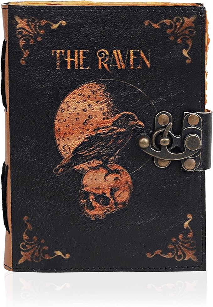 Leather Gothic Journal Magical Raven Skull Spiral Notebook Mystery Crow Journal Grimoire Witchcraft Spellwork Journal Great for Halloween and Raven Lovers Aesthetic Leather Journal for Men and Women