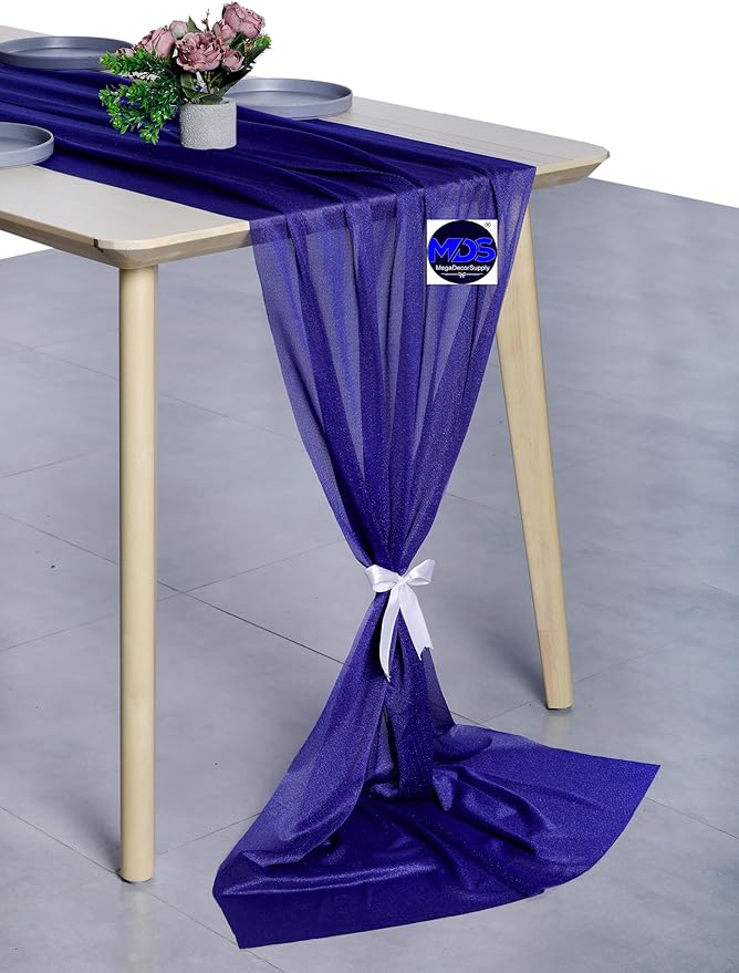 MDS 2 Pack 14ft Chiffon Table Runner 29 x 170 Inches Sheer Wedding Runner Romantic Rustic Table Runner for Wedding Decorations, Birthday Parties, Bridal Shower Party Arch Decor - Royal Blue