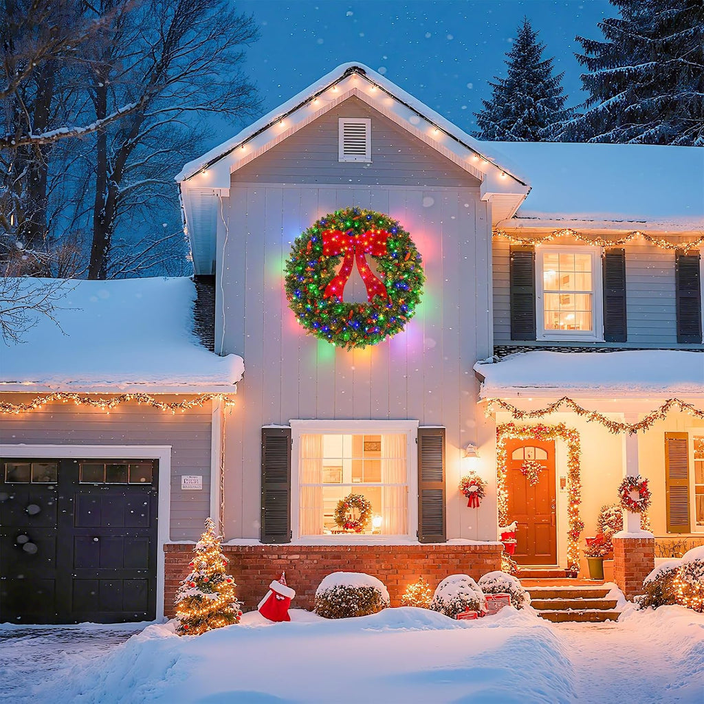 shareconn 48inch large artificial prelit christmas wreath for, front angle view