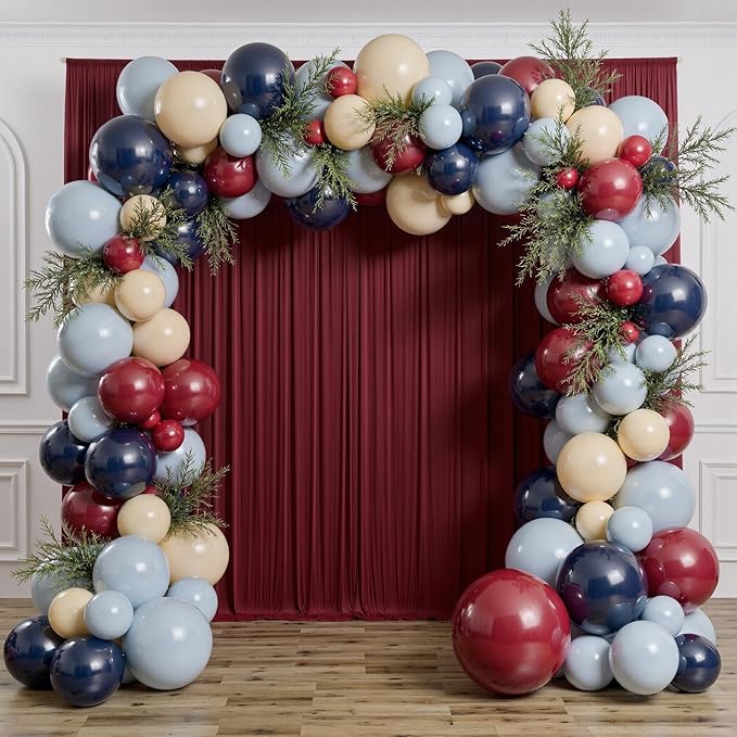30 ft x 10 ft Wrinkle Free Maroon Backdrop Curtain for Parties, Polyester Burgundy Photo Backdrop Drapes 6 Panels 5x10ft for Baby Shower Wedding Birthday Party Engagement Ceremony Decoration