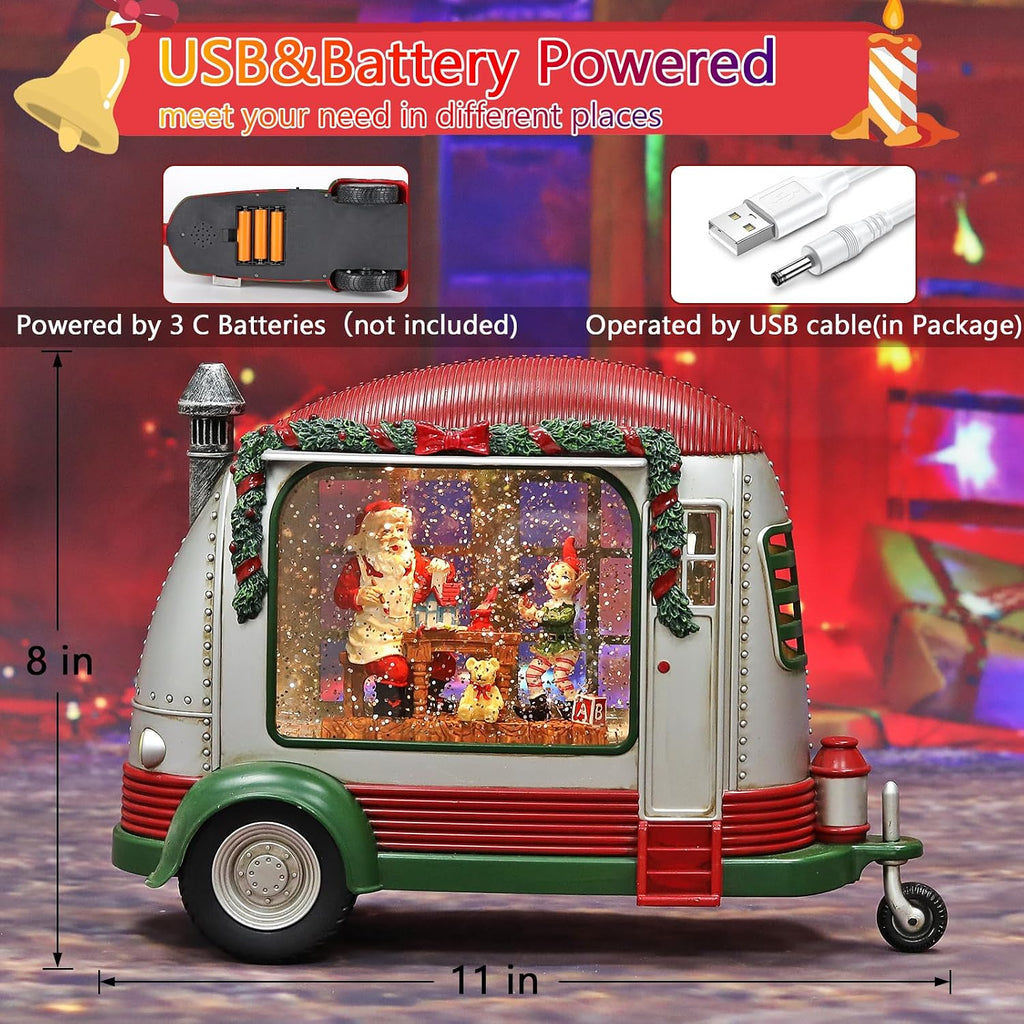 Christmas Snow Globe, RV Santa Claus Gift Room Scene Snow Globe, Glittering Lantern with Timer, Snow Globe Lantern USB or Battery Powered for Desktop Ornament, Christmas Decoration and Gifts