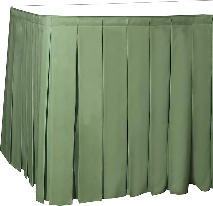 Ultimate Textile Pleat Polyester Fabric Table Skirt - Machine Washable Flame Resistant with Clips for Events, Weddings & Trade Shows, Cut & Sewn in Paterson, NJ - Sage, 17' Box Pleat
