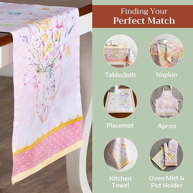 Maison d' Hermine Table Runner 100% Cotton Single Layer Table Runners 72 inches Long Decorative for Kitchen Dining Party Baby Shower Wedding Bridal Shower Spring Summer (Easter Zest, 14.50" x 72")