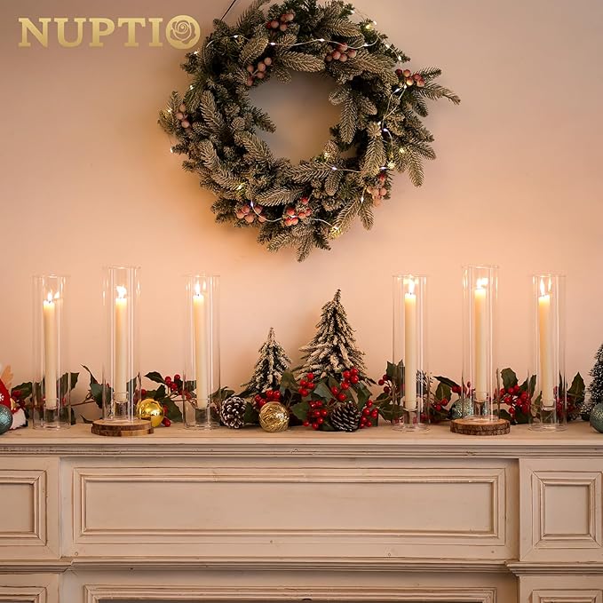 NUPTIO Taper Candle Holders Glass: Set of 10 Hurricane Candlestick Holder Bulk - Candle Stick Stand with Cylinder Sleeves for Thanksgiving Chrstmas Birthday Party Decor