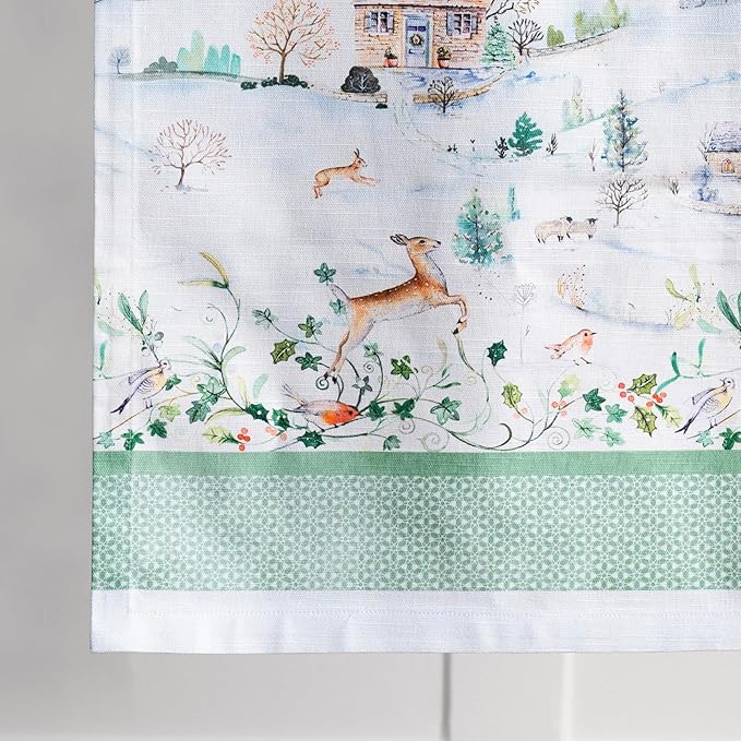 Maison d' Hermine Table Runner 100% Cotton Single Layer Table Runners 72 inches Long for Thanksgiving Christmas Decorations Home Kitchen Dining Party Wedding (Snowy World, 14.5" x 72")