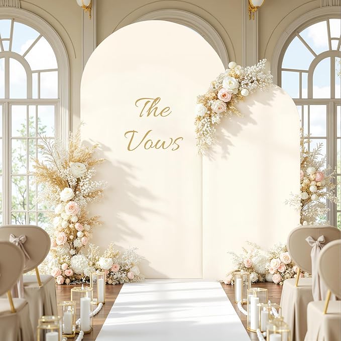 7.2FT 6FT Arch Backdrop Cover for Wedding, Set of 2 Stretchy Spandex Fitted Arch Stand Cover for Baby Shower, Birthday Party Decor, Chiara Backdrop Cover with Double-Sided Design(Beige)