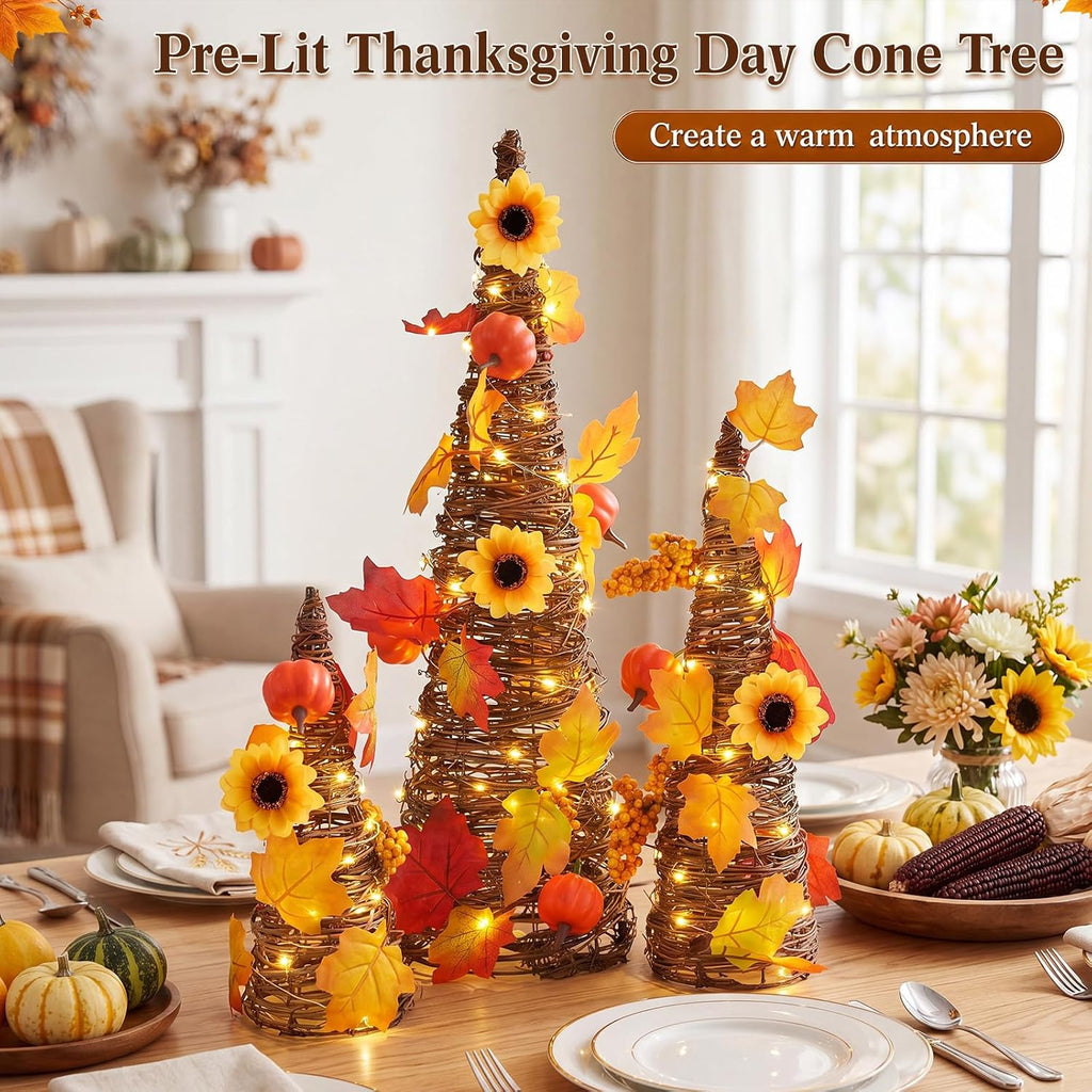 jenaai 3 pcs lighted fall table tree decor showing dimensions