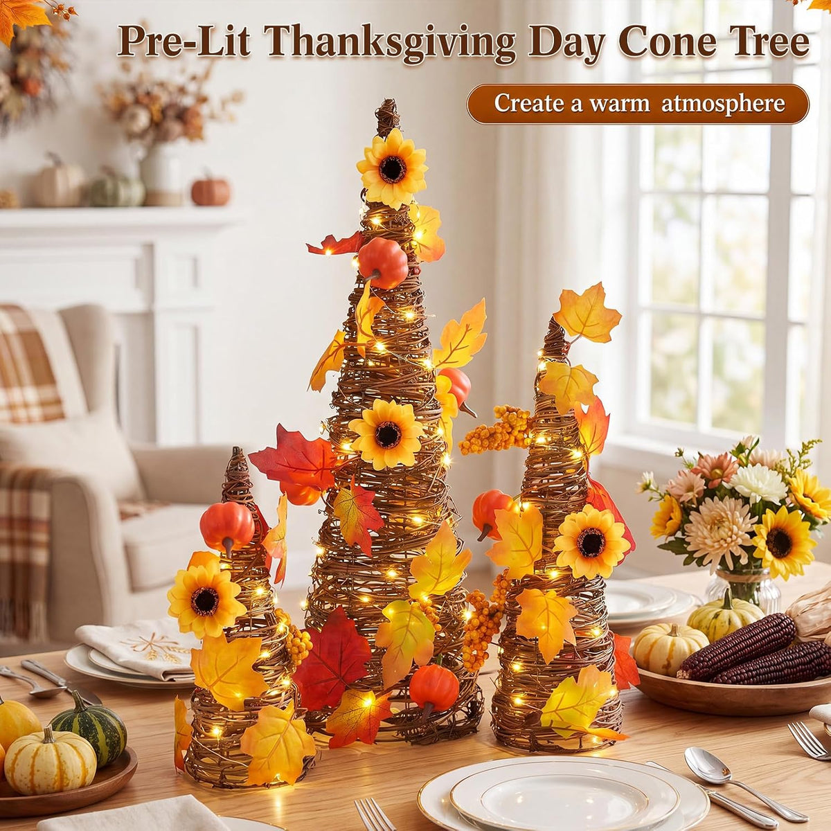 jenaai 3 pcs lighted fall table tree decor showing dimensions