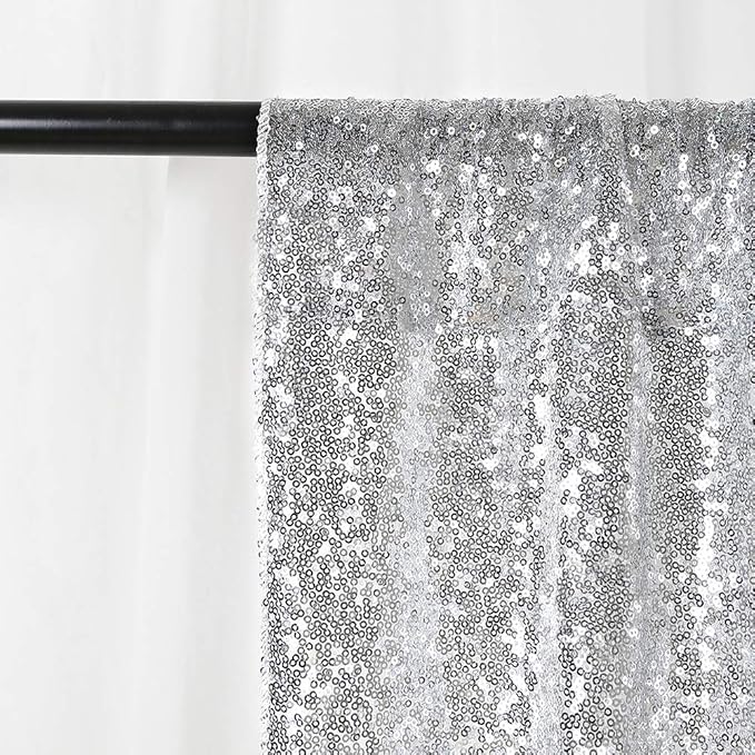 8ft x 8ft Silver Sequin Backdrop Curtain Glitter Photo Booth Backdrop for Wedding Birthday Baby Shower Event Decorations